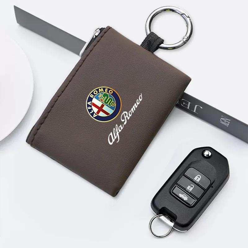 Car Stickers For Alfa Romeo Car Key Bag Leather Mini Coin Purse For Alfa Romeo 4C 159 Spider Giulia Giulietta 156 Tonale Mito 14