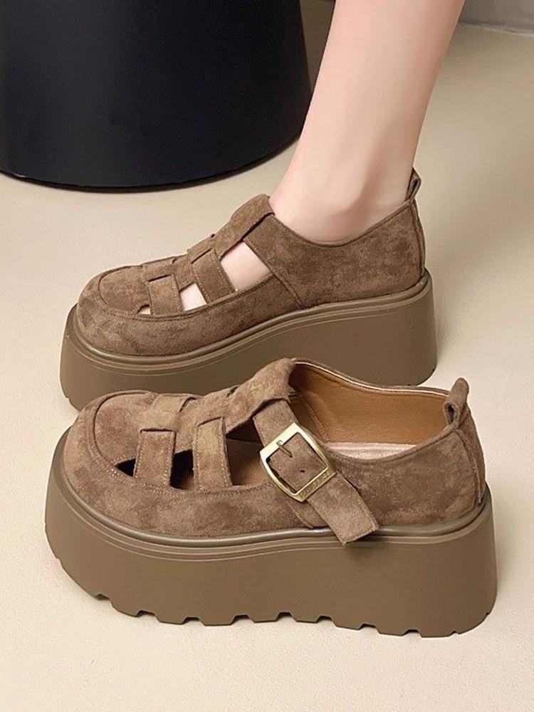 

Мэри Джейн одинарная обувь сумка голова сандалии женские новые весенне-летние туфли на платформе с увеличением высоты обувь с полыми отверстиями 40 хаки