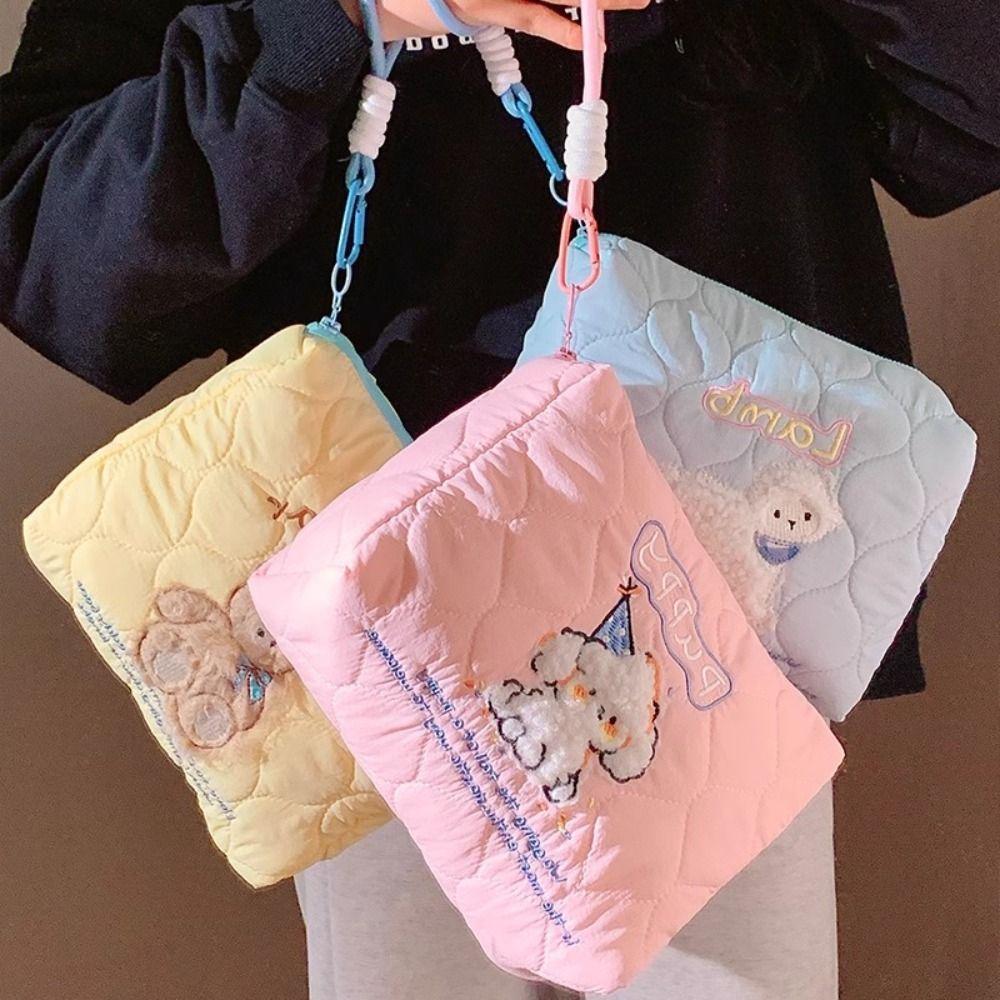 Cartoon Puppy Embroidered Cosmetic Bag Korean Style Handheld Wash Bag Data Cable Storage