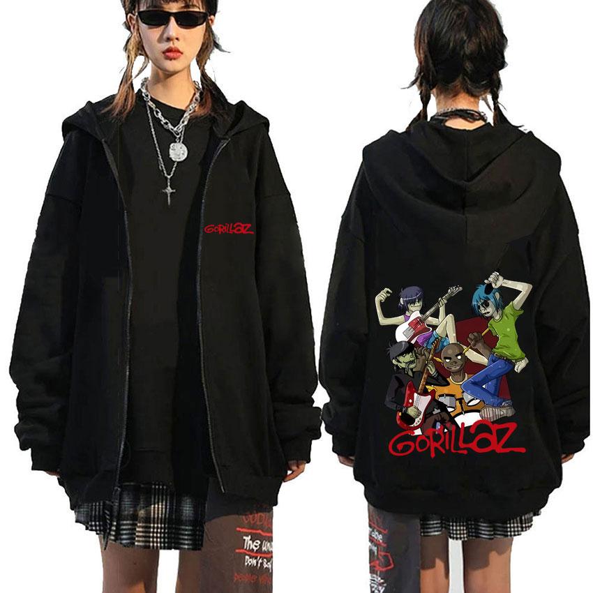 

Rock Band Gorillaz Graphic Zipper Hoodie Men Women Hip Hop Gothic Oversized Zip Up Jacket Men s Casual Vintage Zip Up Sweatshirt L чорний
