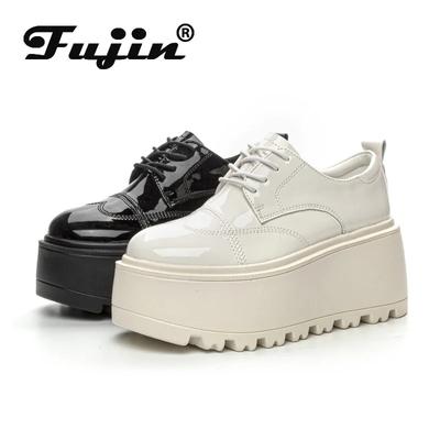 Fujin 8CM Patent Microfiber Wedge Ankle Booties Pumps High Brand Leather Spring Women Platform Cushioned Fashion Autumn Shoes