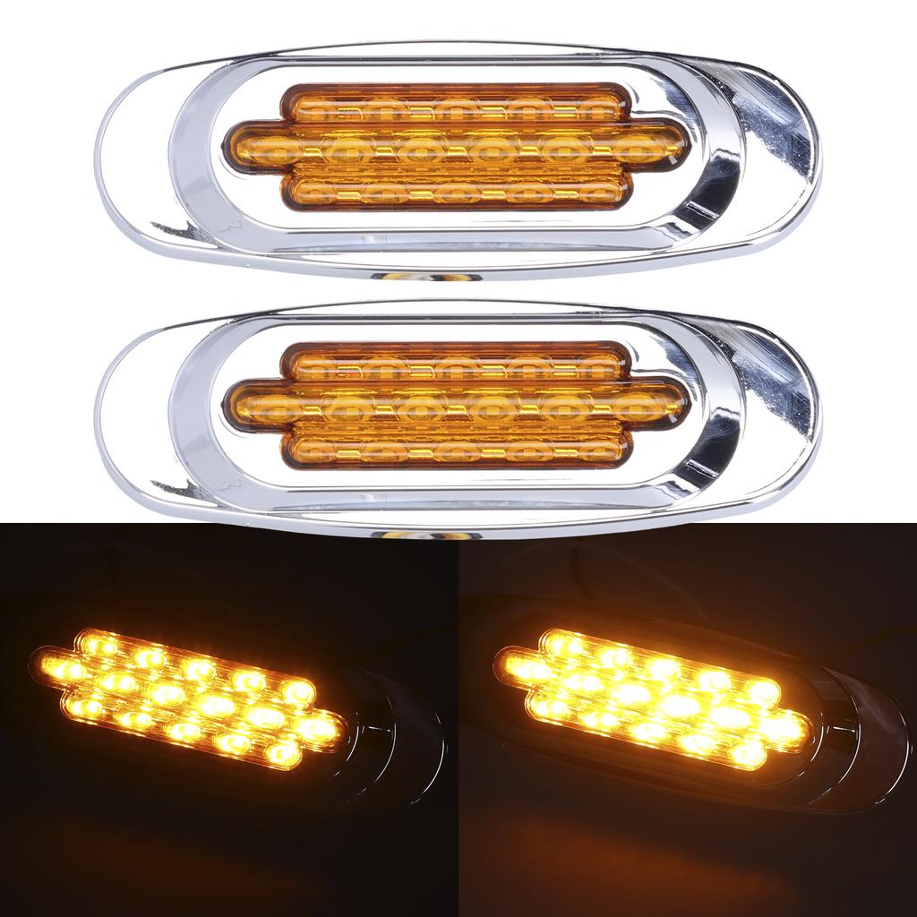Pair 16LEDs Taillight Electroplated Trim Side Marker Auto External Lamps for 12VCelsius24V Car Truck Pickup