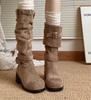 Retro British style but knee thick heel boots new summer height increase and thin knight boots