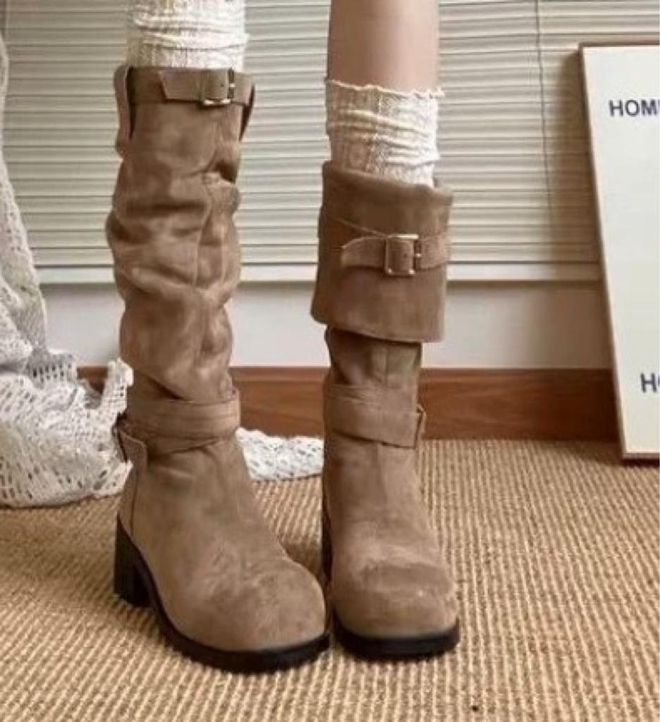 Retro British style but knee thick heel boots new summer height increase and thin knight boots