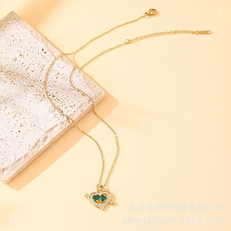 One Arrow Through The Heart Necklace Women'S Simple Trend Personality Versatile Shining Zircon Accessories