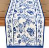 Summer Blue Floral Linen Table Runner Holiday Party Decorations Reusable Farmhouse Kitchen Dining Table Runner Wedding Decor