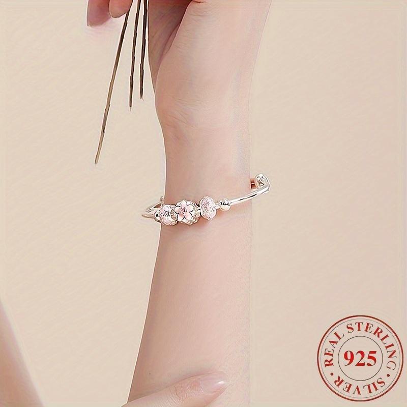 Pure silver pink cherry blossom bracelet is beautiful, stylish, and elegant, suitable for gifting and daily wear