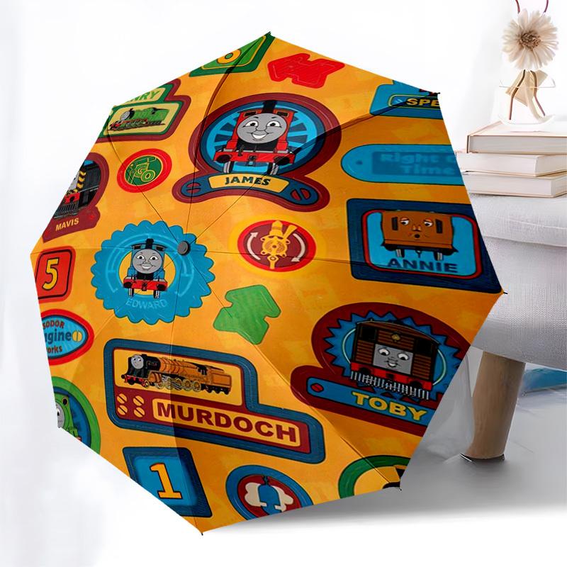 Thomas, Railway Themed Automatic Opening and Closing Umbrella, Compact Travel Umbrella, Lightweight and Portable, Suitable for Beach Commuti