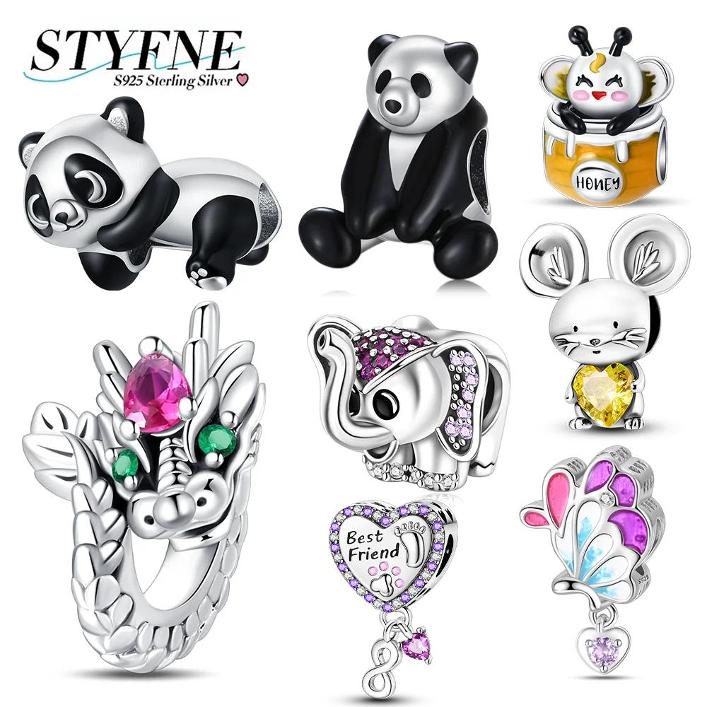 925 Silver Animal Panda Dragon Monkey Butterfly Elephant Beads Fit Bracelet Charms Jewelry Making Women Gift