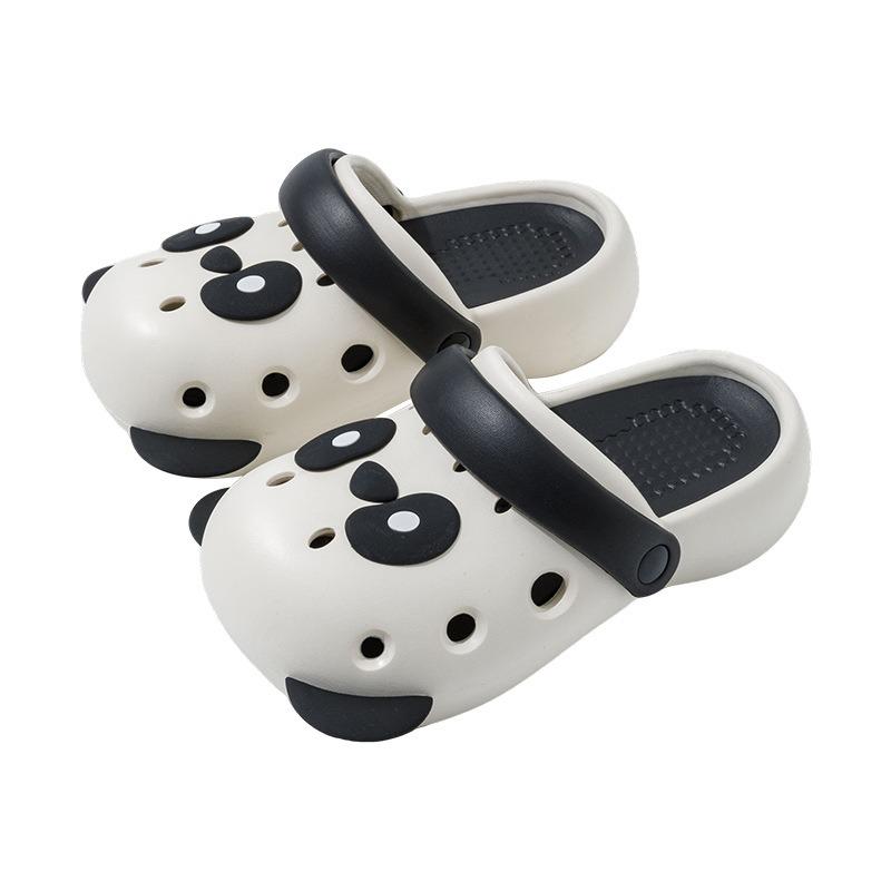 Cartoon hole shoes female summer cute panda outdoor wear parent-child non-slip soft sole two wear bag head cool slippers