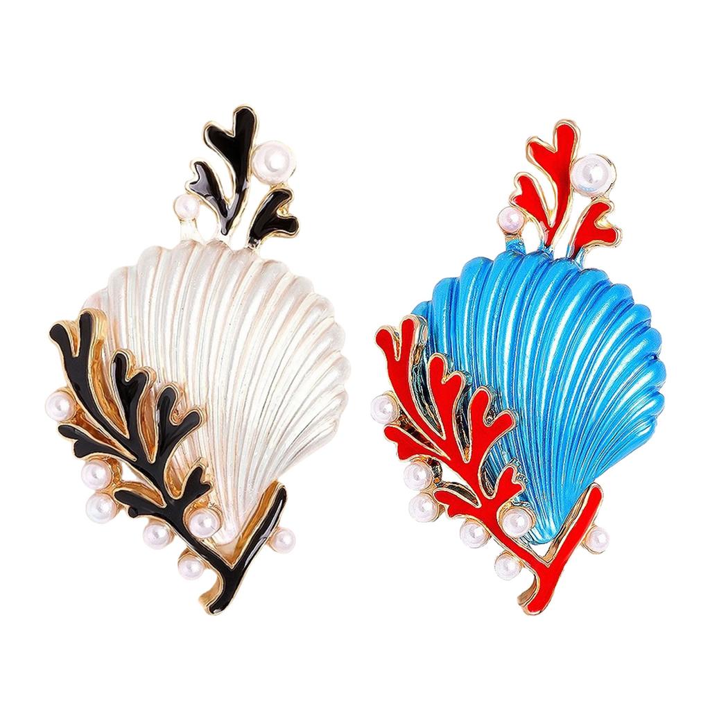 Shell Coral Brooch With Pearls Accent And Vivid Drip Glaze Craftsmanship Lapel Pin For Daily Wear Or Special Occasions