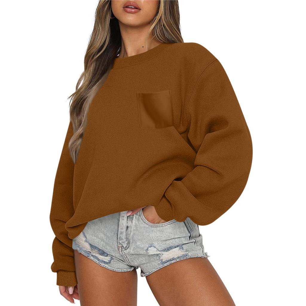 Women's Casual Fashion Round Neck Long Sleeve Sweatshirt With Pockets