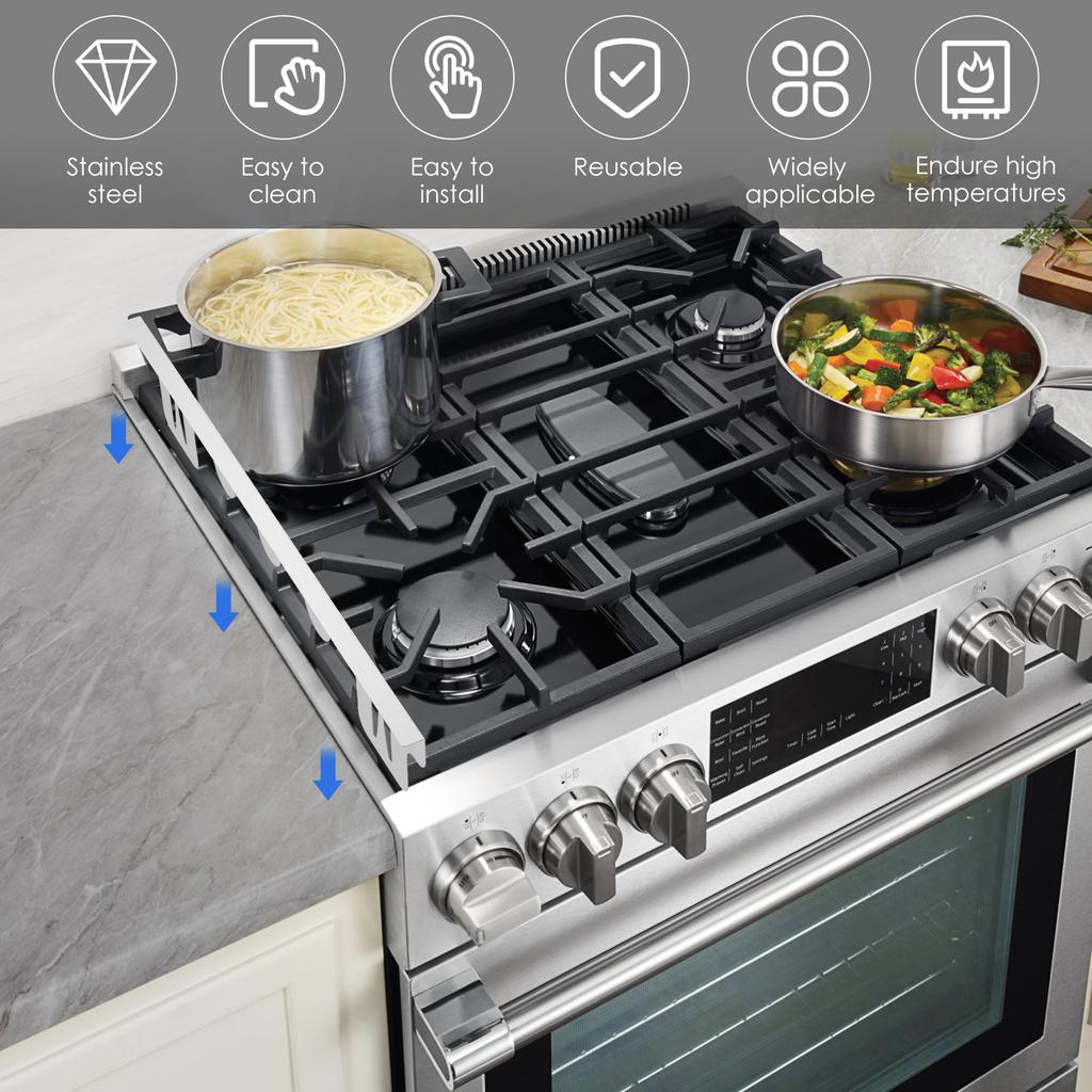 Herdlückenabdeckungen Edelstahl Herdspaltabdeckungen Hitzebeständige Ofenspaltfüller Dichten Lücken zwischen Kochfeld und Arbeitsplatte ab