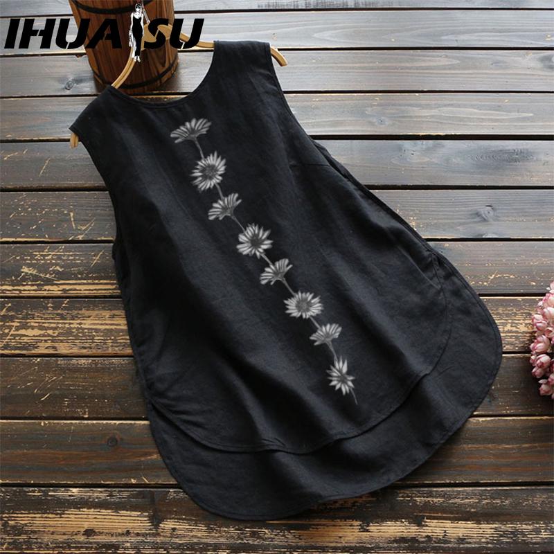 IHUASU Women's Fashion Casual Sleeveless O Neck Blouses & Shirts