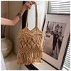 Korean Chic Retro Hollow Weaving Women's Bag Boho Style Tassel Bag Travel Vacation Beach Bag with a Large Capacity