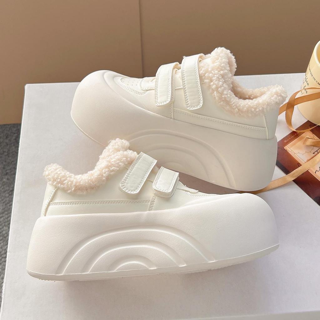 Autumn/Winter Casual Thick-Soled White Loafers with Fleece Lining for Warmth, Big-Toe Design, Model XY-A709