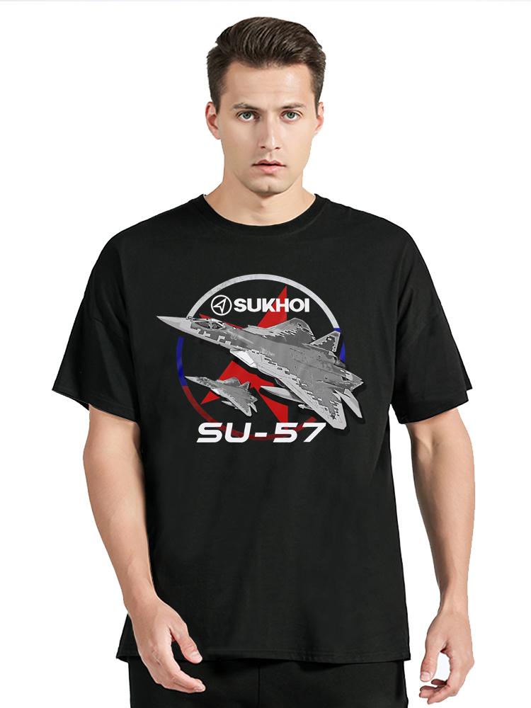 Retro Sukhoi Su-57 Stealth Multirole Fighter Aircraft T-shirt Men's Clothing T Shirt Summer Oversized Tops Loose Fitting Tshirt