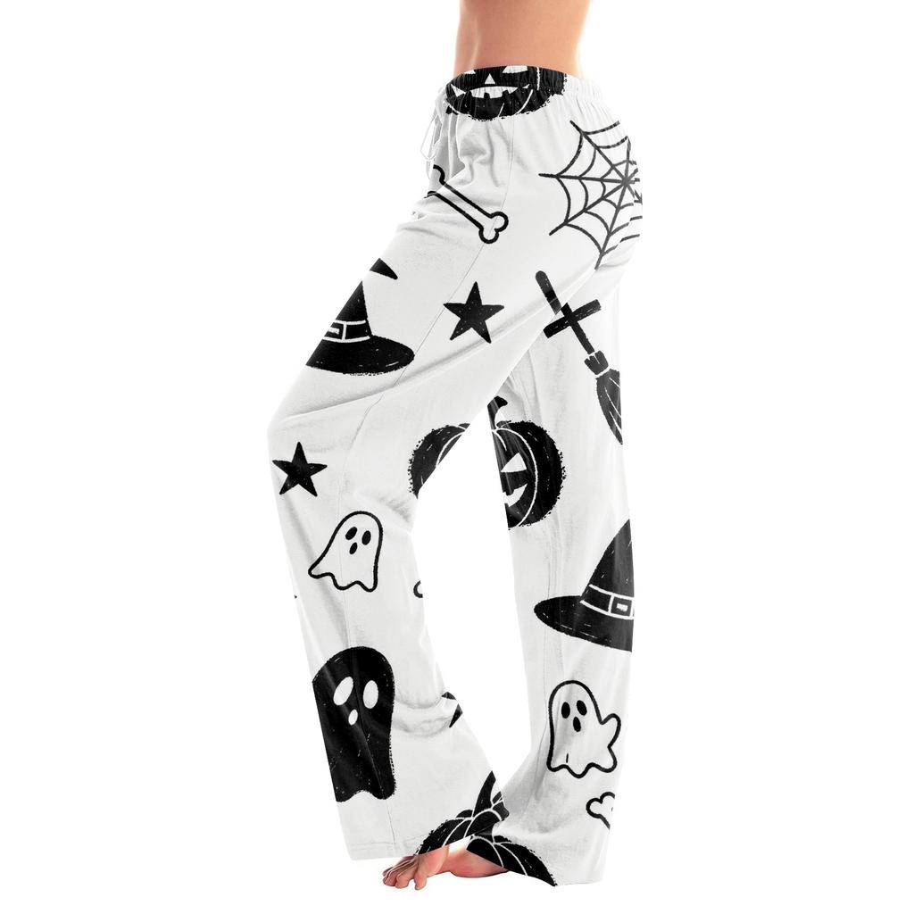 Women's Halloween Print Drawstring Pajama Pants - Soft Casual Sleep Pants with Fun Printed Pattern, Comfy Bottoms for Women, Relaxed Fit