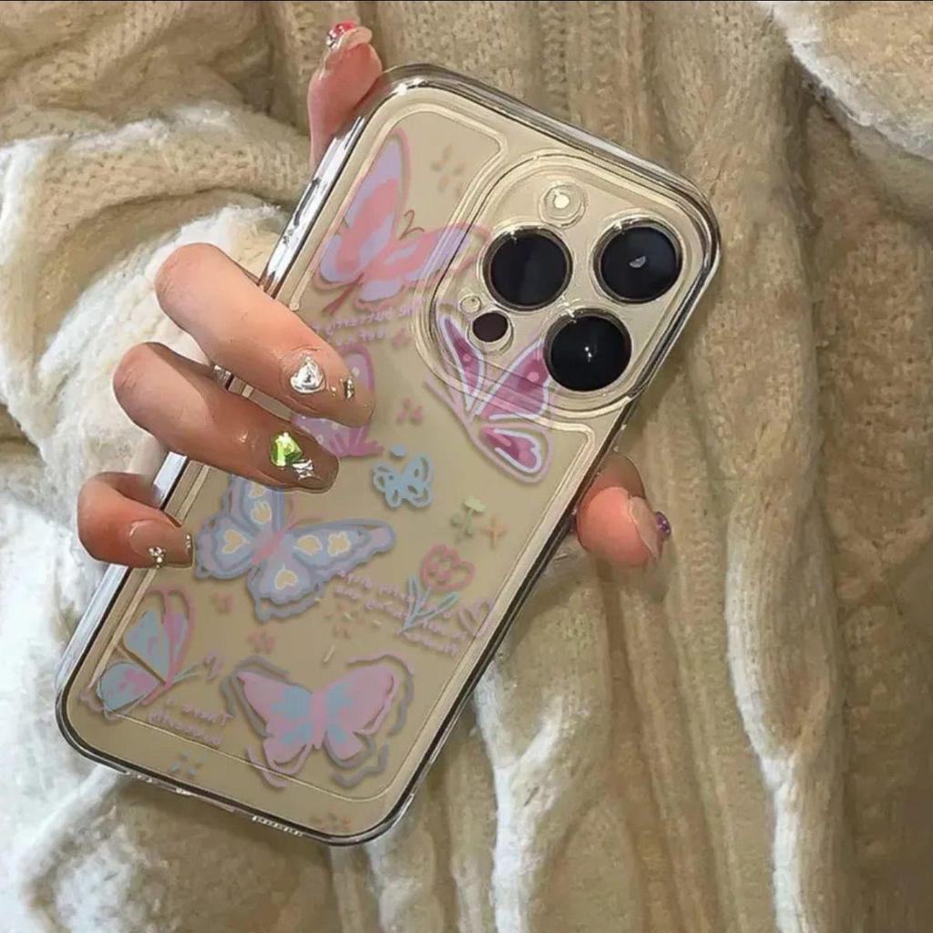 IPhone 11-15 Bländande Fjärilsfodral: Mjuk, Transparent, Kreativ Design för Kvinnor