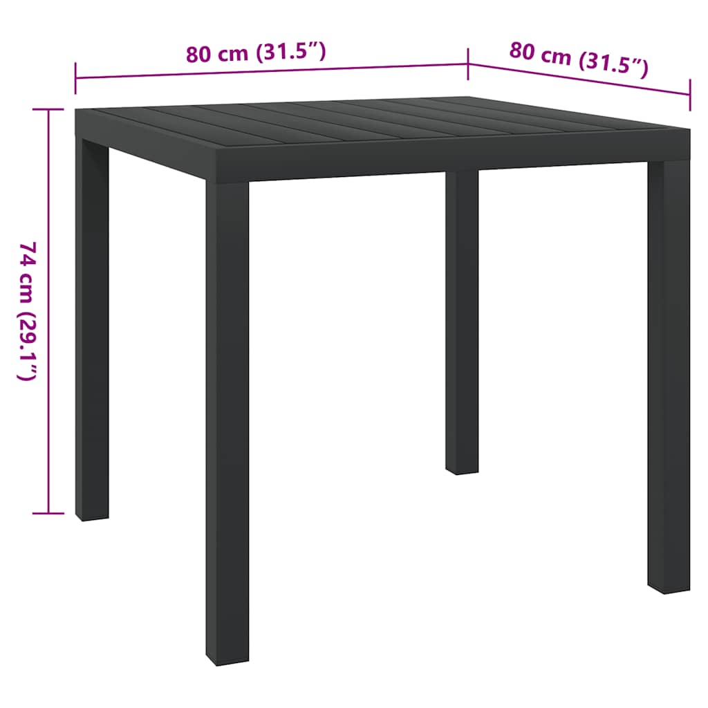 Garden Table Black 80 x 80 x 74 cm Aluminum and WPC