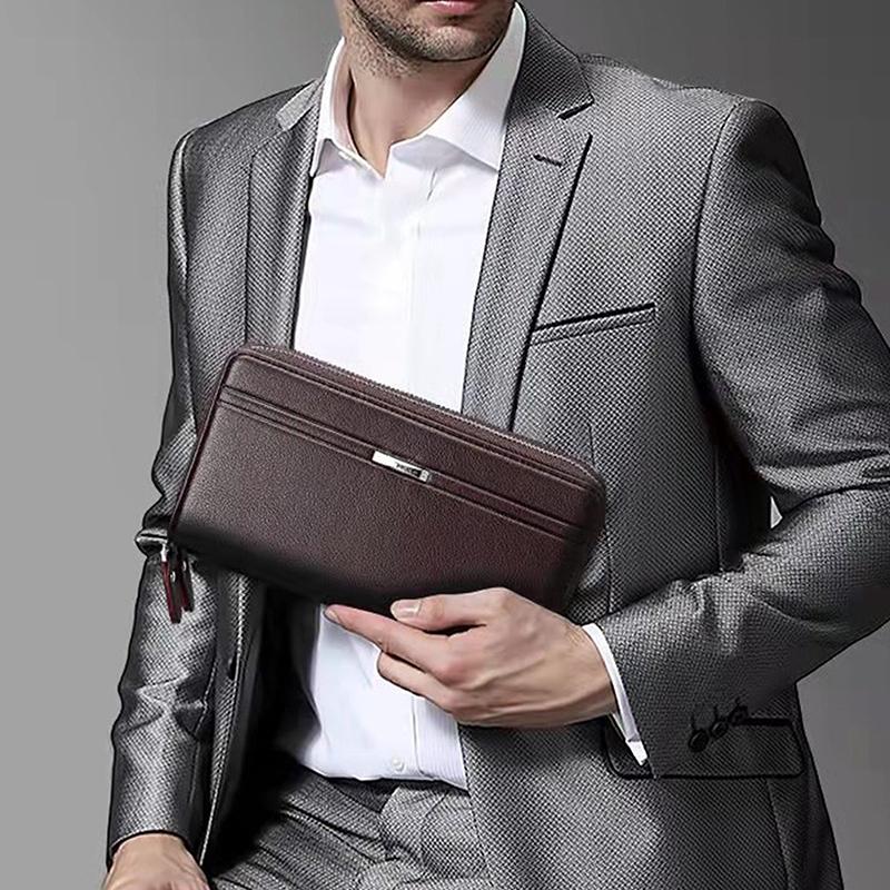 Multi Slot Men'S Handbag Mens Wallet Long Purse Leather Double Zipper Large Capacity Business Handbag Card Case Gift For Men