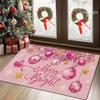 Pink Bauble Pine Star Merry & Bright Letter Print Non Slip Front Door Mat Soft Xmas Holiday Entryway Decor Rug