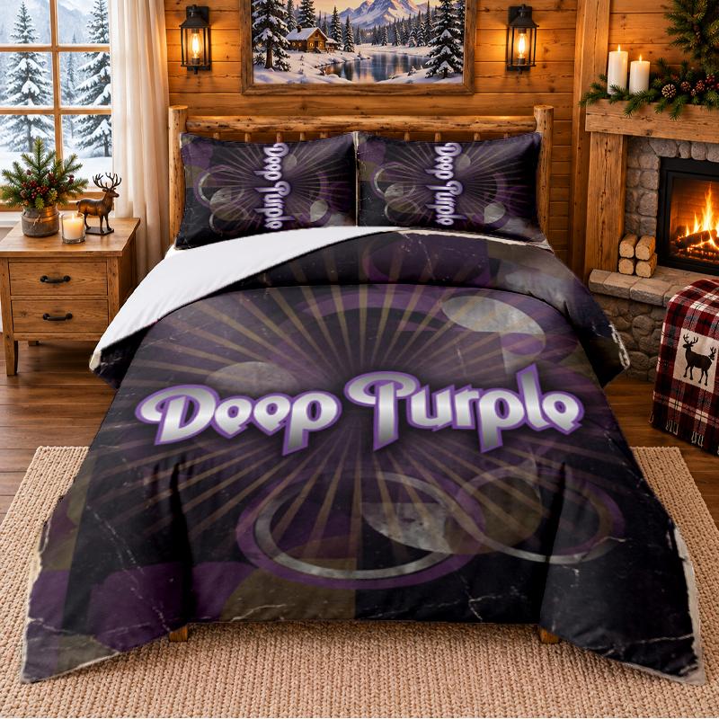 Printed 3Pcs Bedding Set Deep Purple Pattern Bed Sheet Pillowcase For Bedroom Decor
