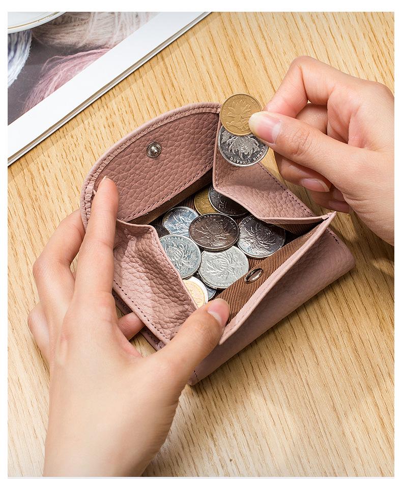 Mini portfel RFID ze skóry naturalnej w stylu japońskim - Ultracienki składany portfelik na monety dla kobiet