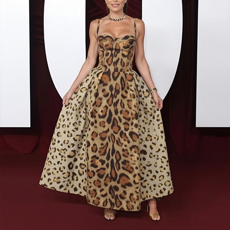 European American Women s Clothing Sexy Hottie Leopard Print Backless Slimming Suspender Dress M