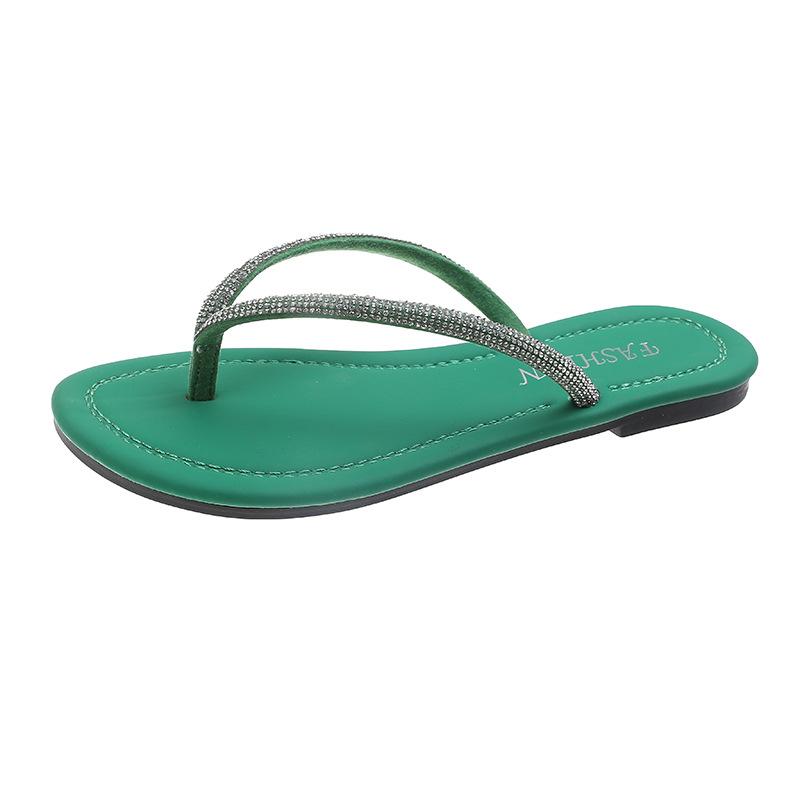 

Жіночі весняно-літні плоскі каблуки великого розміру, нові зелені чорні шльопанці зі стразами 42 зелений