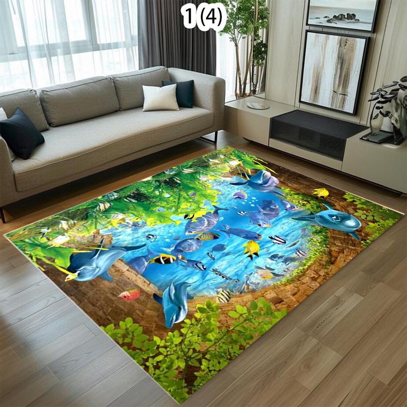 Underwater World Fish School Printed Carpet Dolphin Coral Carpet Bedroom Living Room Kitchen Decoration Rug