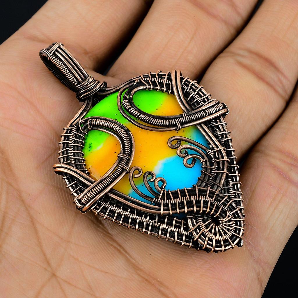 Multi Color Druzy Pendant, 999 Copper Wire Wrapped Gemstone Jewelry, Handmade Pendant, For Mother Day