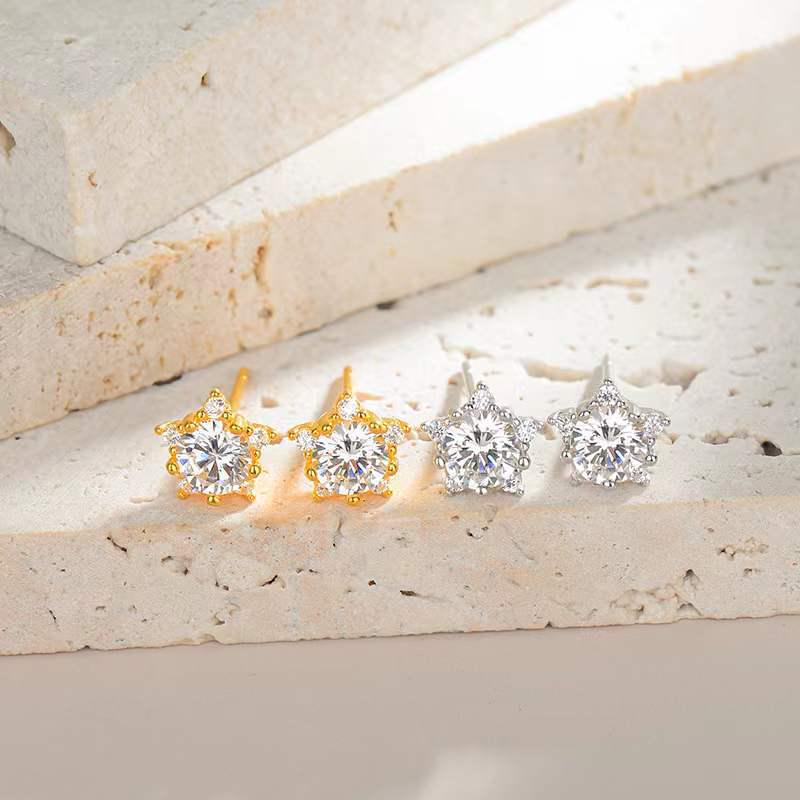Beixi S925 Sterling Silver Star Zirconia Stud Earrings - Shiny, Versatile Diamond Accents. 925 Silver