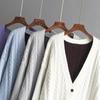 Autumn Winter Vintage Loose Long Sleeve Top Block Color Cardigan Pullover Knitwear Twists V-neck Sweater