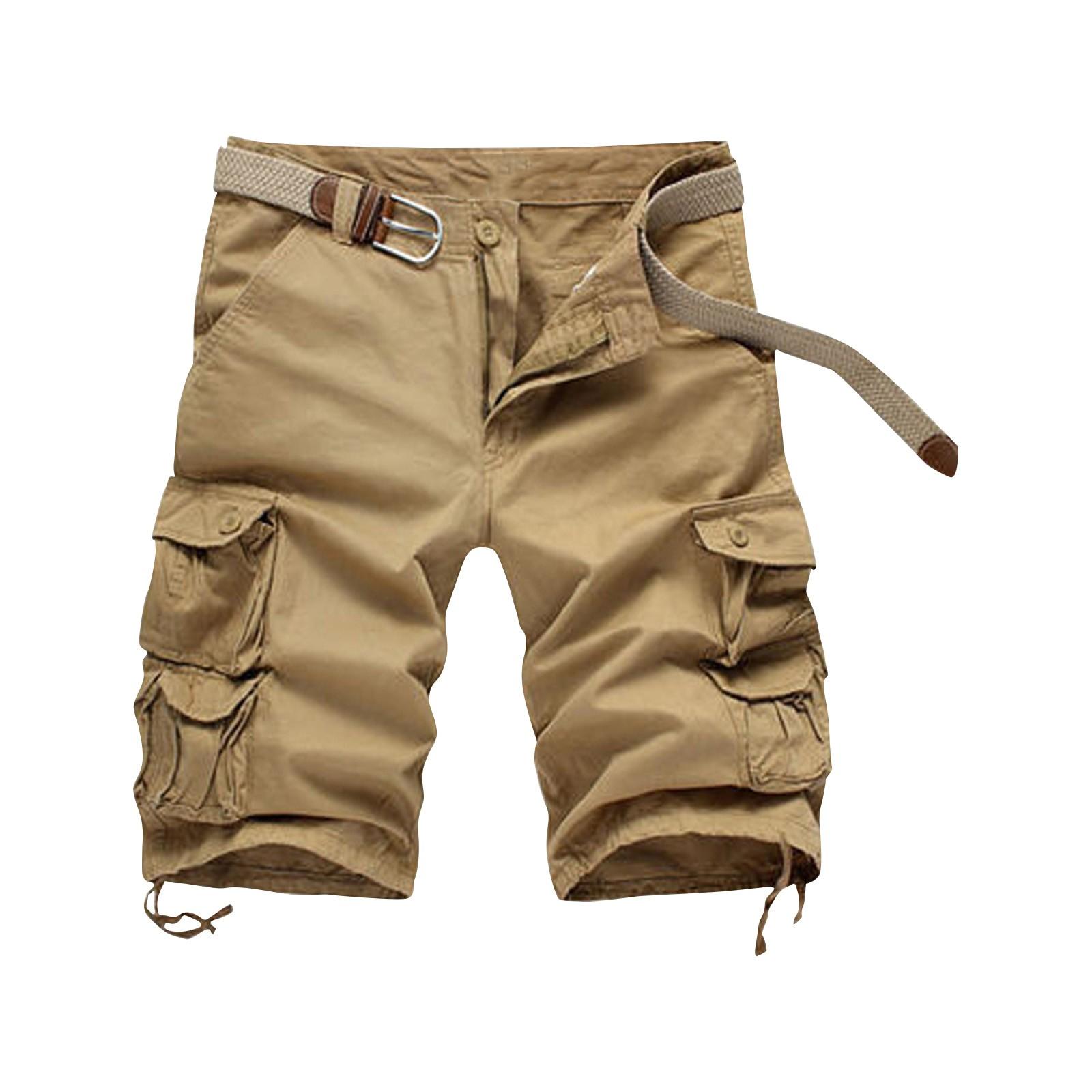 

Men s Casual Cotton Cargo Shorts with Belt Lightweight, Breathable, Multi-Pocket Design for Outdoor Activities 34 хакі