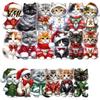 Christmas Gift Decorations Cute Cat Ornaments, 2D Wooden Cartoon Tree Festive Party Supplies Hanging for Winter Holiday Home Decor Ornaments