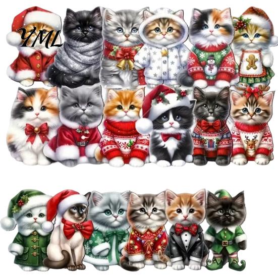 Christmas Gift Decorations Cute Cat Ornaments, 2D Wooden Cartoon Tree Festive Party Supplies Hanging for Winter Holiday Home Decor Ornaments