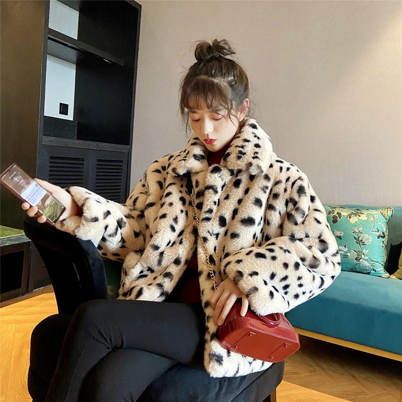 Plush Jacket Women Winter Short Korean Version Loose Faux Fur Leopard Print Coat
