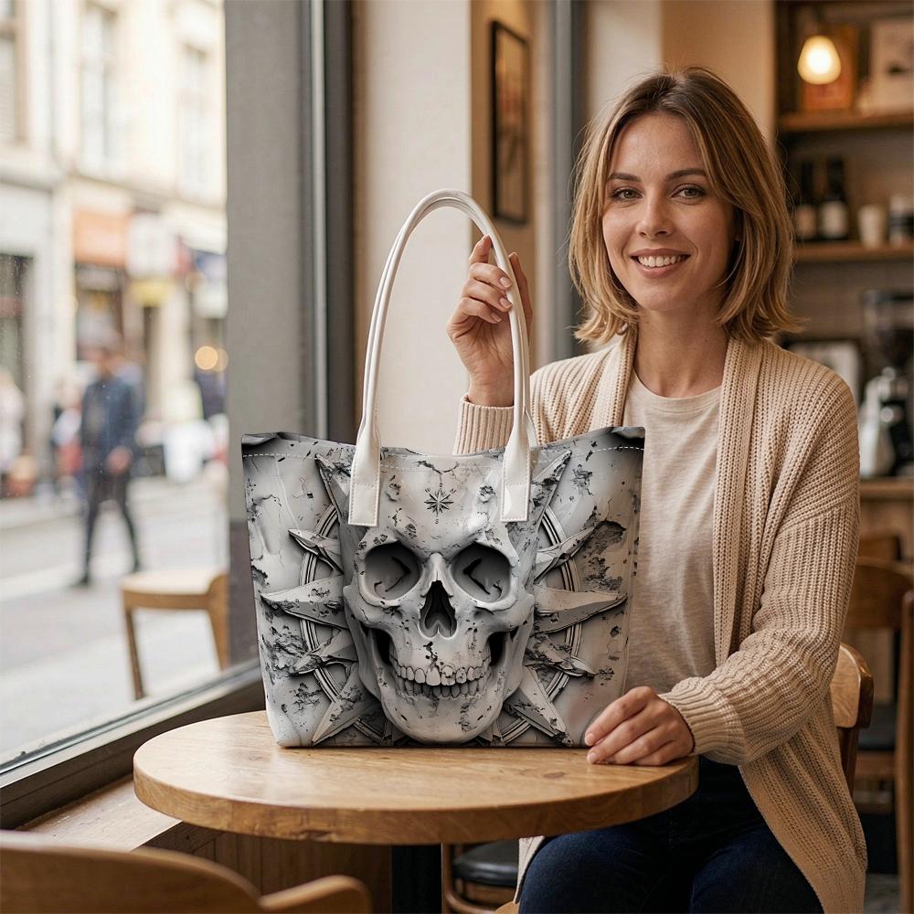 Gothic Skull Pattern Tote Bag Casual Daily Shoulder Handbag for Street Style Trendy Outdoor Use