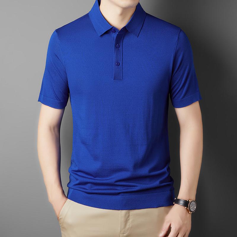 Men's Yilite Solid Color Ice Silk Polo Shirt - Short Sleeve, Cool and Comfortable for Business Wear