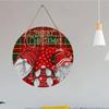 Christmas gnomes plaid pattern festive decor Round Wooden Hanging Plaque wall art sign front door ornament winter home holiday decoration