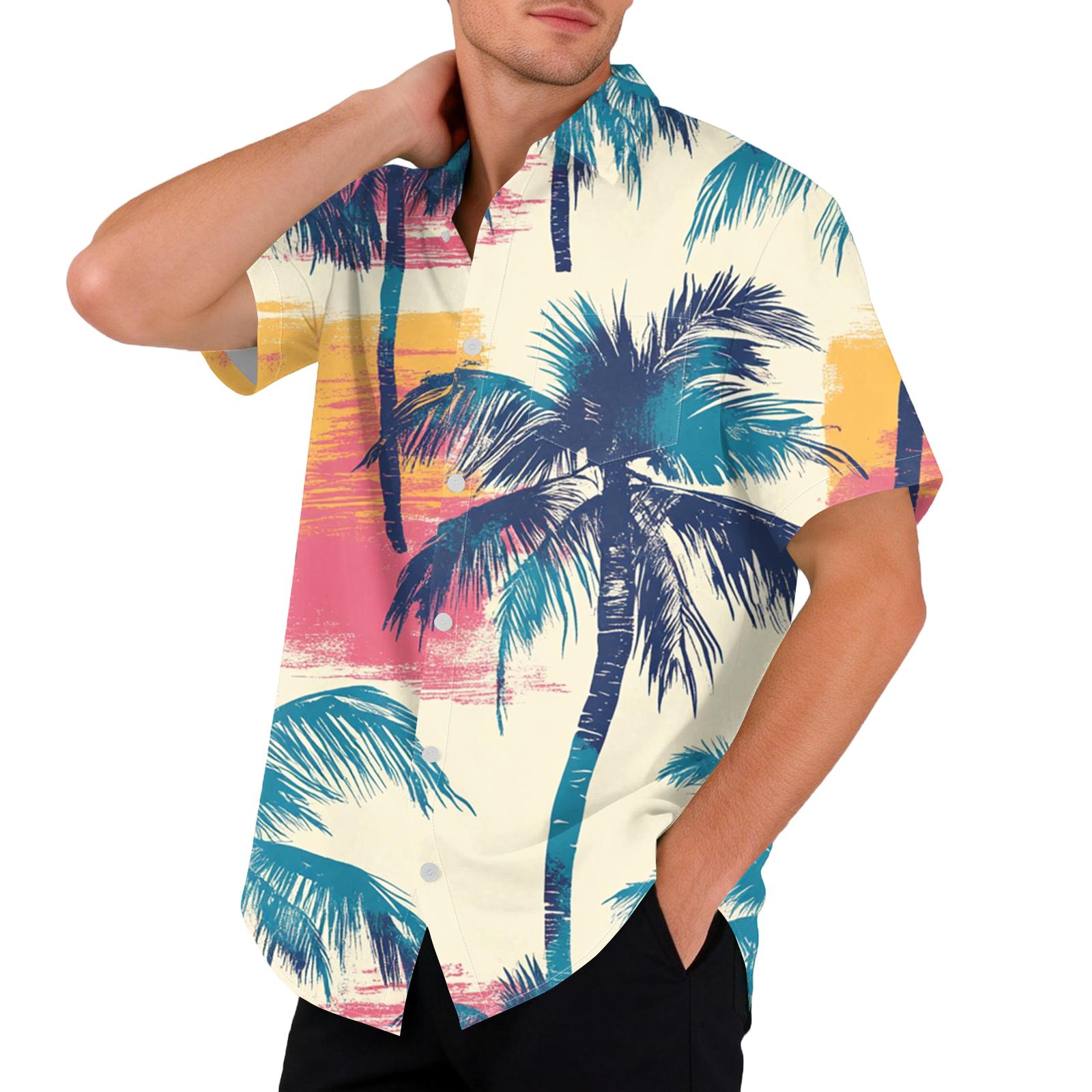 

Гавайский принт - мужская повседневная рубашка с коротким рукавом L темно-синий