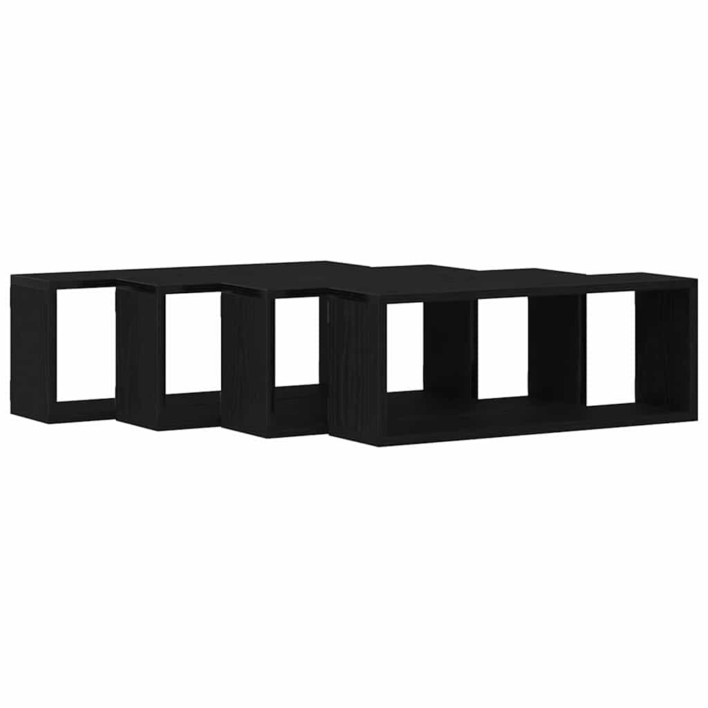 Wall Shelves with Shelf 4 pcs Black Oak Effect 60 x 15 x 23 cm