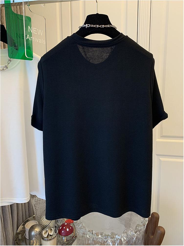 European Style Women's Cotton Faux Two-Piece Short Sleeve Top - Summer Loose Fit, Plus Size, Solid Color, Chic Design (2025)