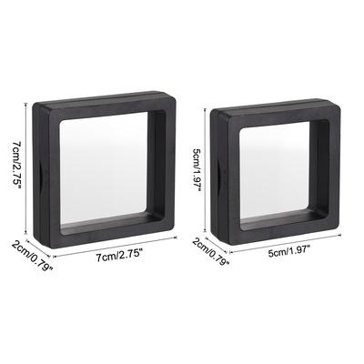 Schwebende Dünnfilm-Displaybox, ABS-Rahmen-Displayvitrine Halter 5cm x 5cm x 2cm 7cm x 7cm x 2cm Schwarz für Ring 10er Packung