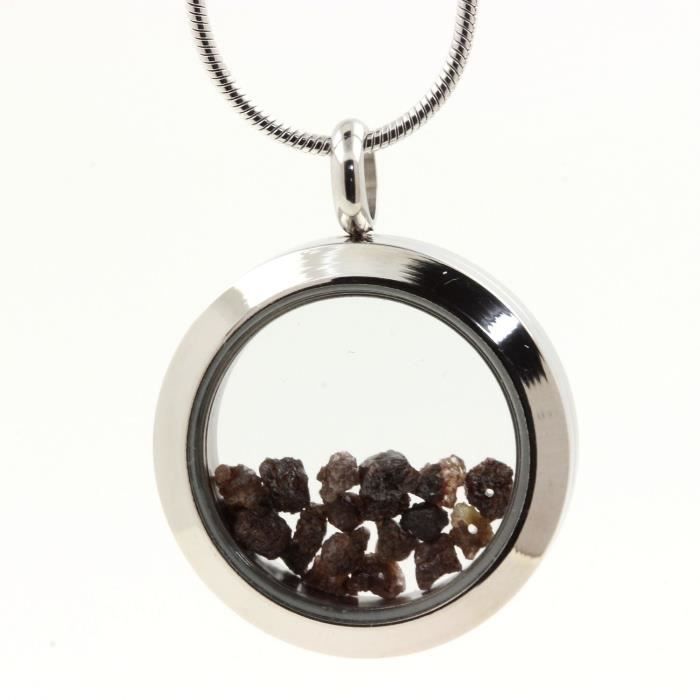 Collier - Pierres et Minéraux - Médaillon 20 mm - Diamant marron brut - Acier inoxydable - Mixte