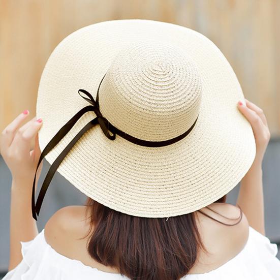 Women Straw Hat Wide Brim Lace-up Ribbon Sun Protection Hat Lightweight Quick-Drying Hat Hiking Walking Neck Coverage Hat
