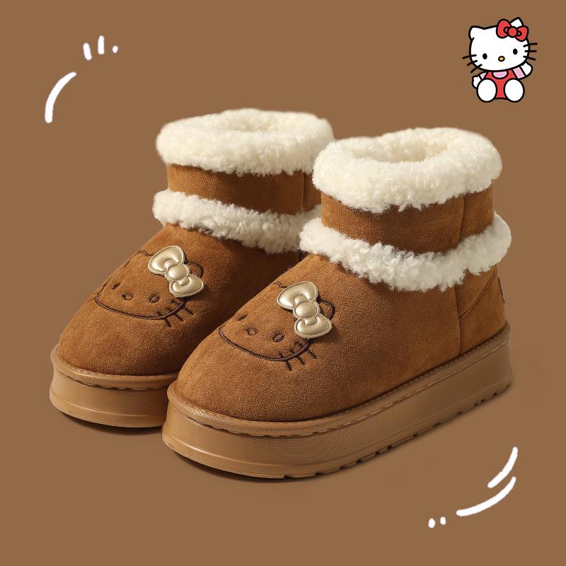 Genuine Sanrio Cartoon Furry Slippers - Women's Non-Slip Warm Winter Indoor Slippers with Plush Cotton and Velvet