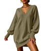 Women's Loose Fit Midi Sweater Dress with Sleeves and Collared Neckline