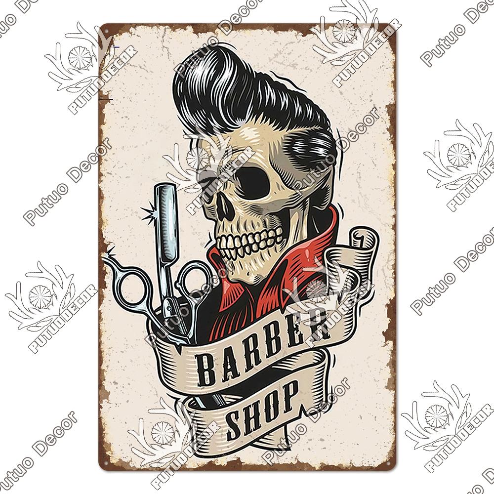 Decor Barber Tin Sign Plaque Metal Plate Vintage Retro Barber Shop Wall Art Posters Iron Painting for Room House Stickers